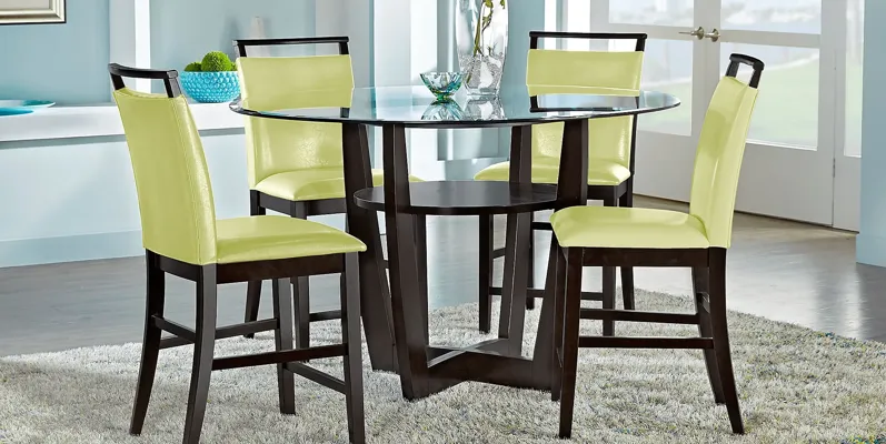Ciara Espresso 5 Pc 48"" Round Counter Height Dining Set with Green Stools