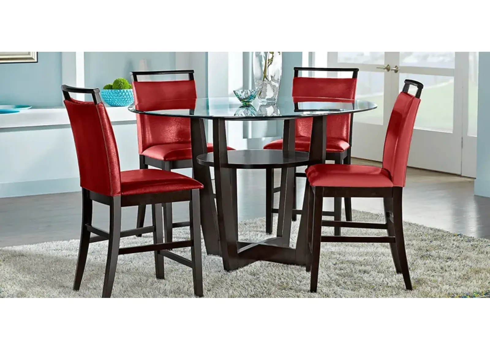 Ciara Espresso 5 Pc 48"" Round Counter Height Dining Set with Red Stools