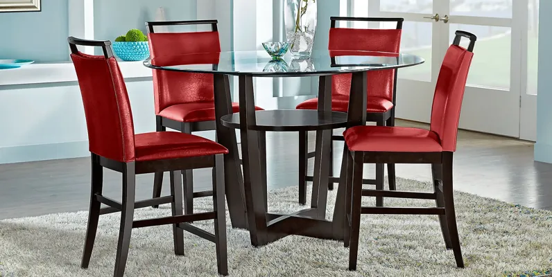 Ciara Espresso 5 Pc 48"" Round Counter Height Dining Set with Red Stools