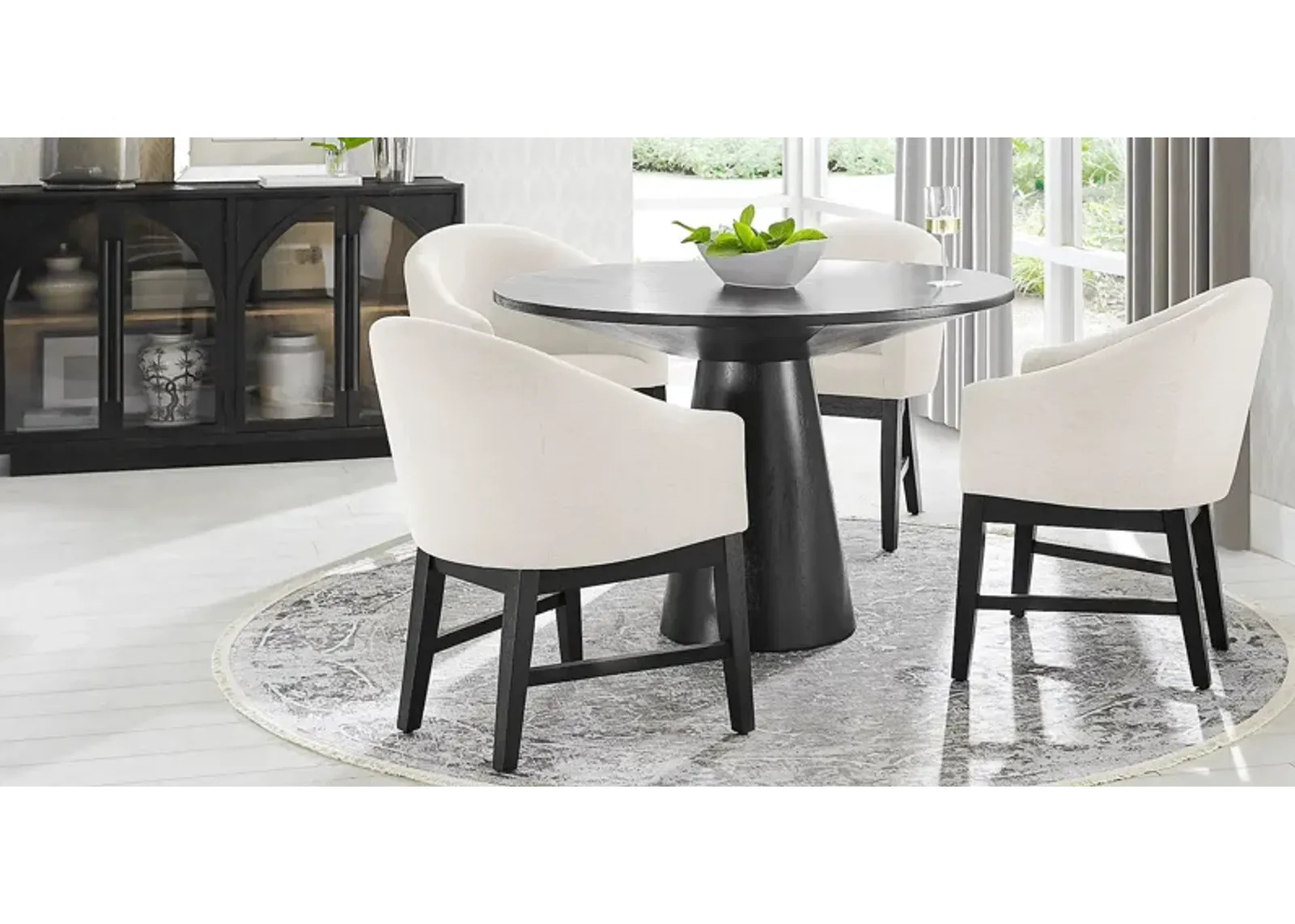 Kendall Black 5 Pc 48"" Round Dining Room with White Arm Chairs