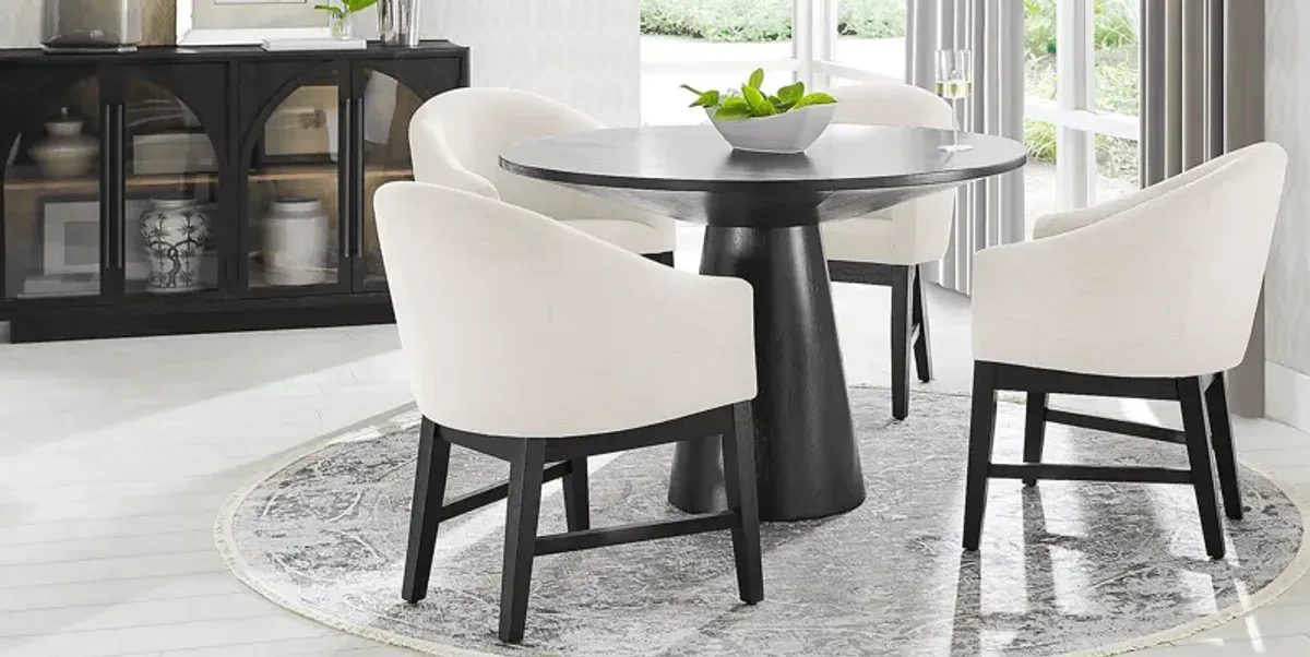 Kendall Black 5 Pc 48"" Round Dining Room with White Arm Chairs