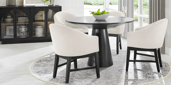 Kendall Black 5 Pc 48" Round Dining Room with White Arm Chairs