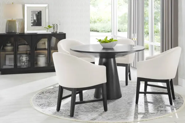 Kendall Black 5 Pc 48" Round Dining Room with White Arm Chairs