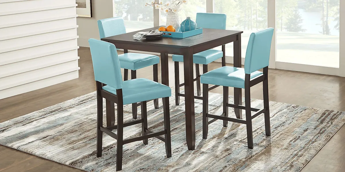 Sunset View Brown Cherry 3 Pc Counter Height Dining Set with Blue Stools