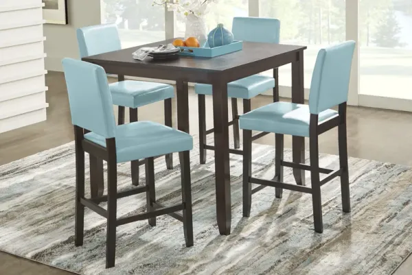 Sunset View Brown Cherry 3 Pc Counter Height Dining Set with Blue Stools