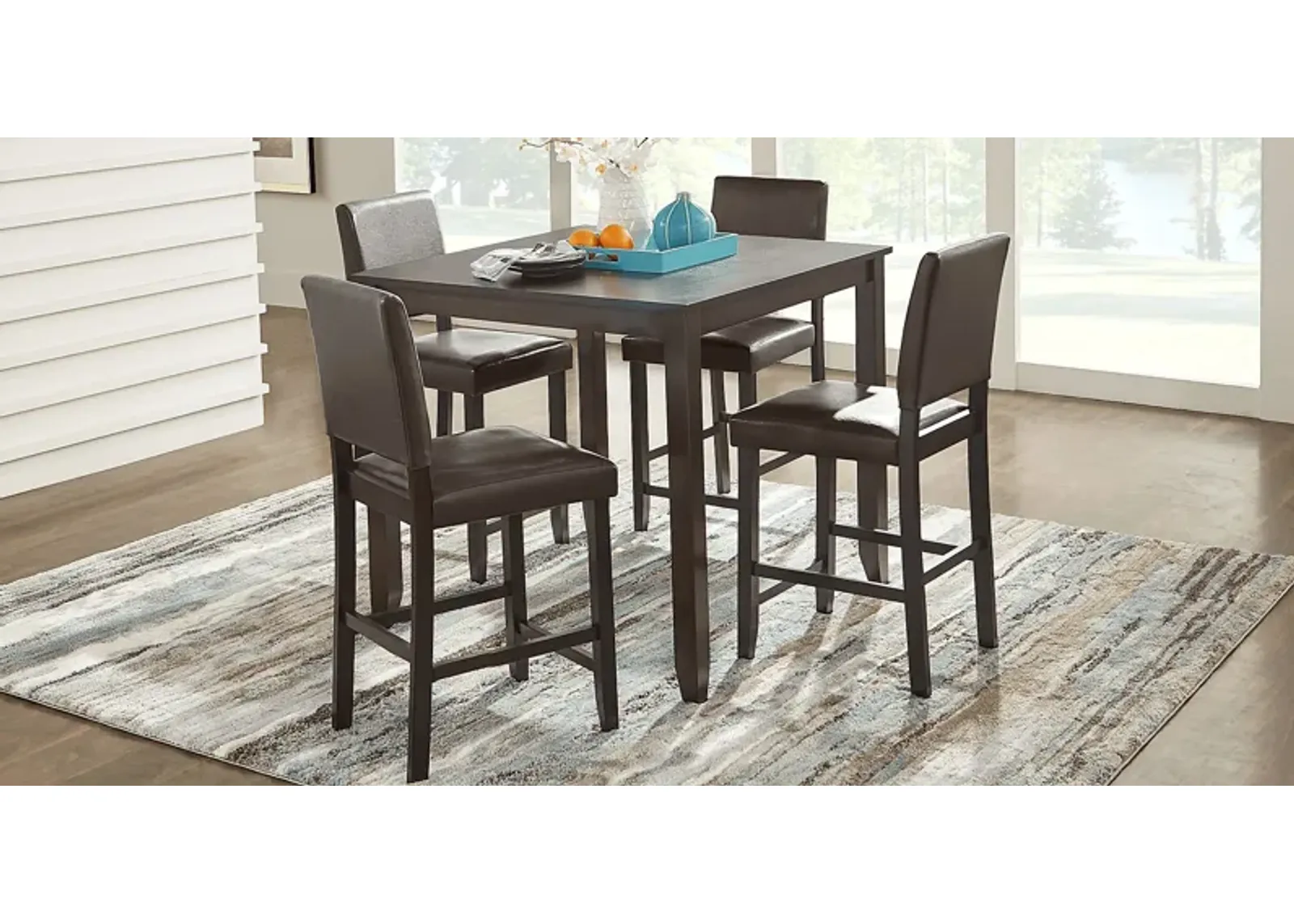 Sunset View Brown Cherry 3 Pc Counter Height Dining Set with Brown Stools