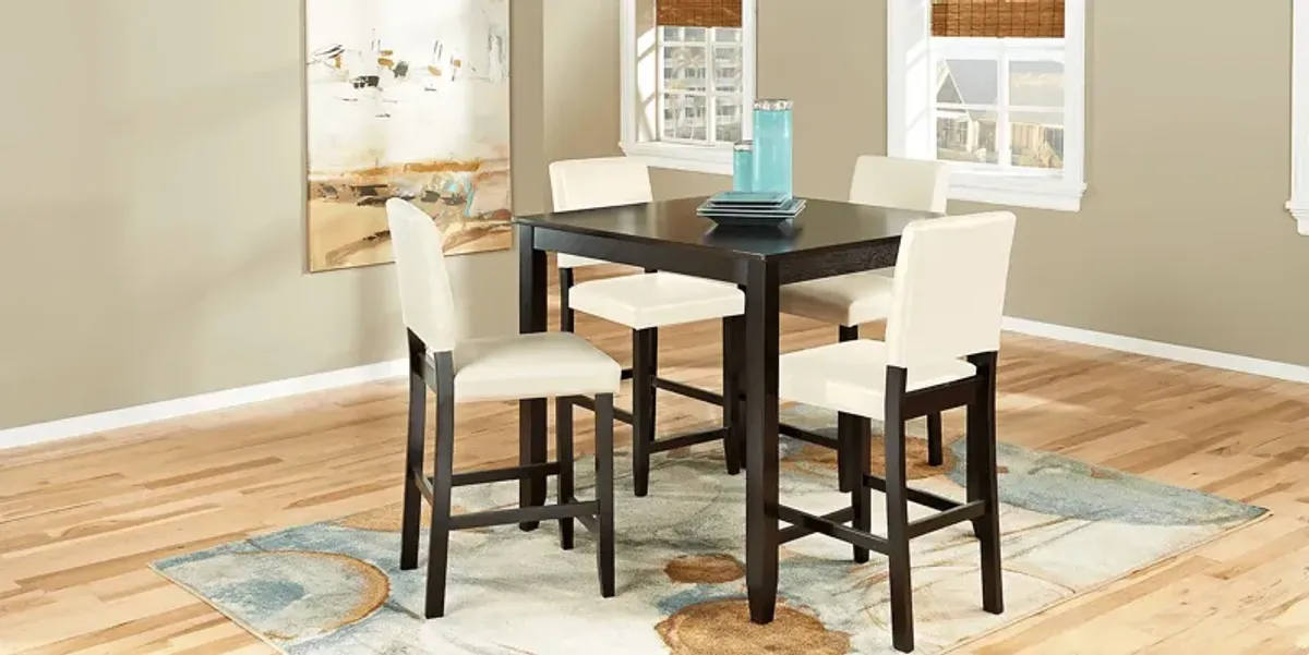 Sunset View Brown Cherry 3 Pc Counter Height Dining Set with Cream Stools