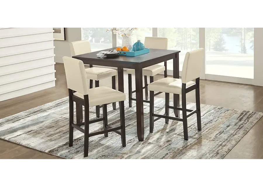 Sunset View Brown Cherry 3 Pc Counter Height Dining Set with Cream Stools