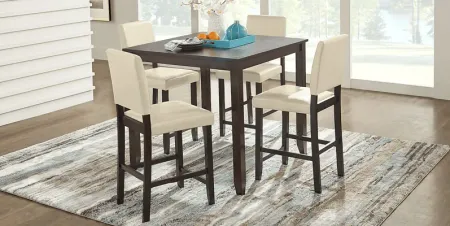 Sunset View Brown Cherry 3 Pc Counter Height Dining Set with Cream Stools