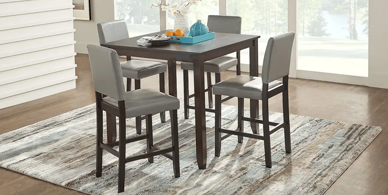 Sunset View Brown Cherry 3 Pc Counter Height Dining Set with Gray Stools