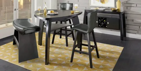 Cider Creek Chocolate 4 Pc Bar Height Dining Room With Gray Stools and Curved Bench