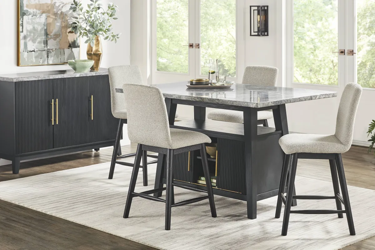 Viola Black 5 Pc Counter Height Marble Top Dining Room