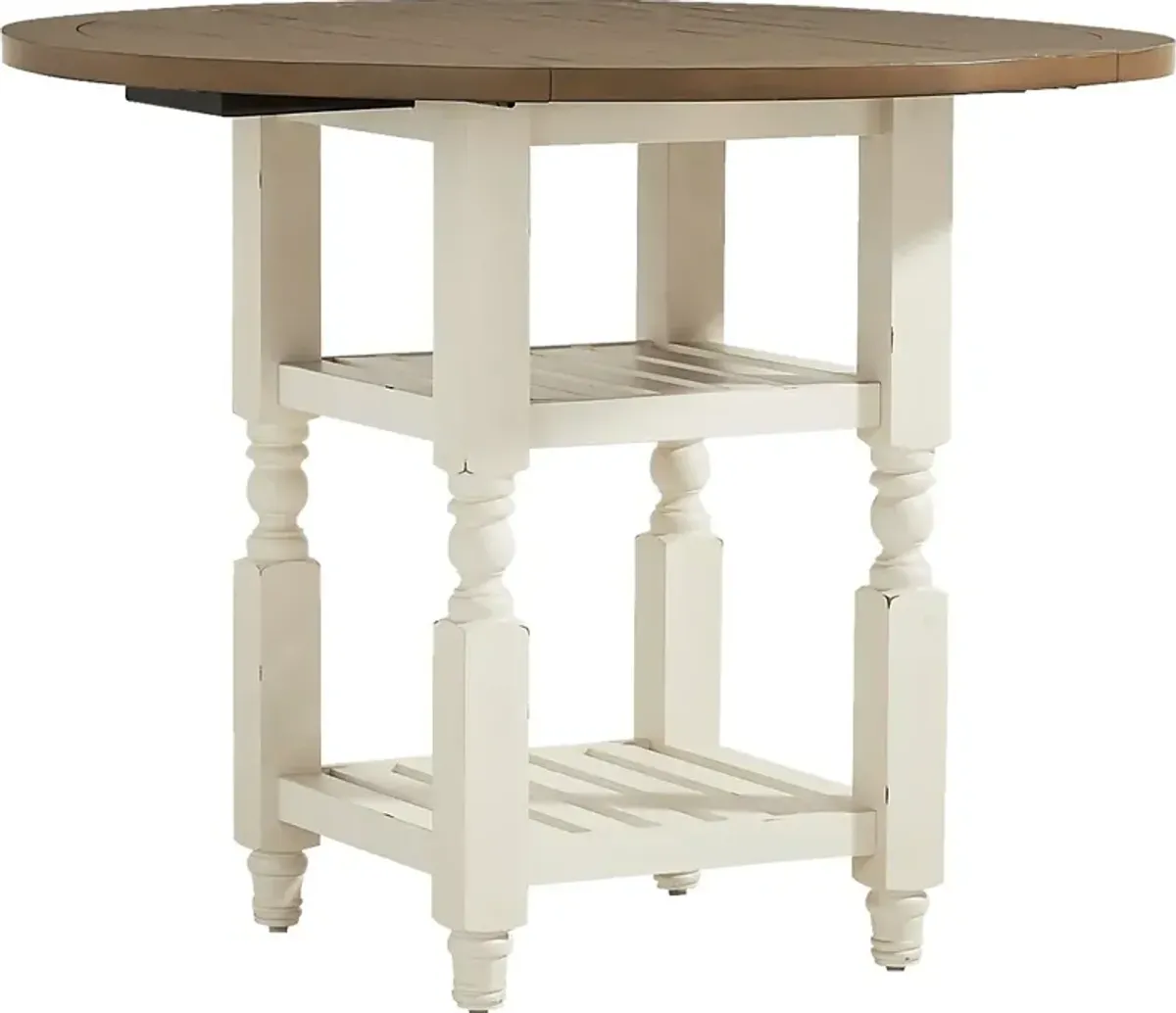 Spring Cottage White Round Counter Height Drop Leaf Dining Table