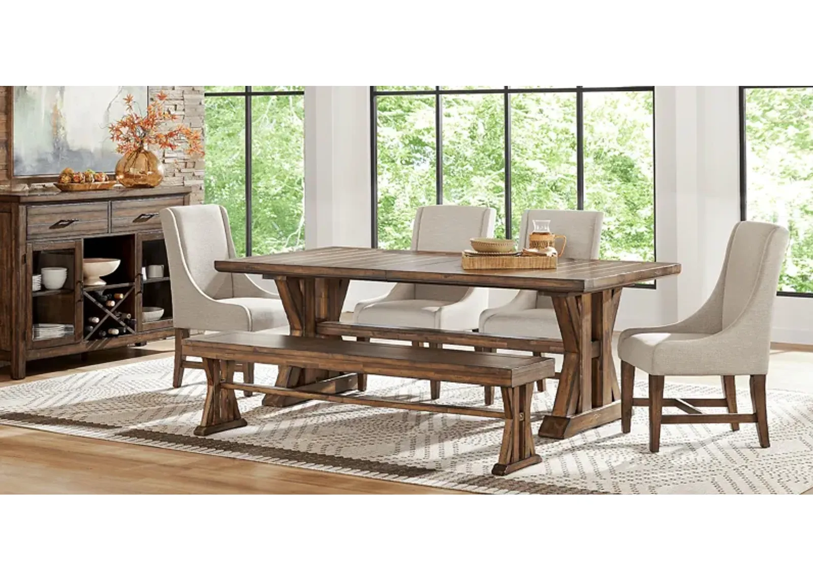 Covered Bridge Tobacco 6 Pc Dining Room with Upholstered Chairs