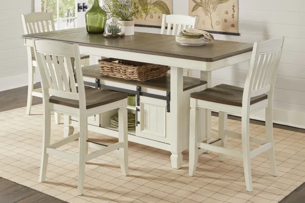 Country Lane Antique White 5 Pc Counter Height Storage Dining Room with Slat Back Stools