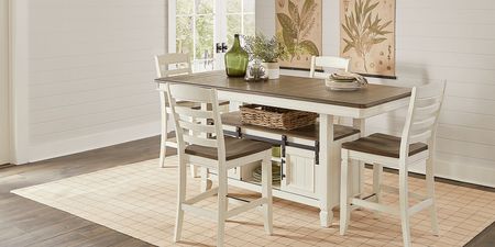 Country Lane Antique White 5 Pc Counter Height Storage Dining Room with Ladder Back Stools