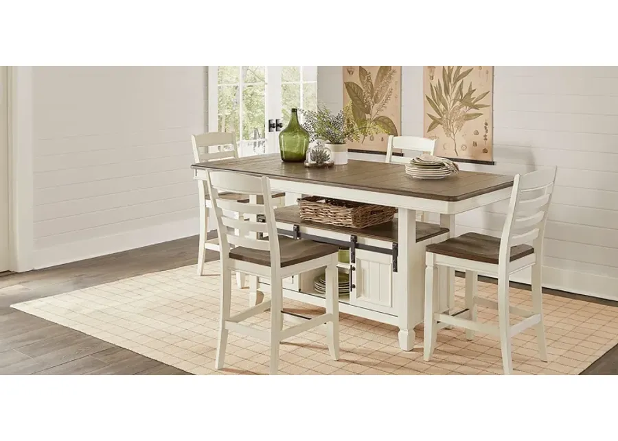 Country Lane Antique White 5 Pc Counter Height Storage Dining Room with Ladder Back Stools