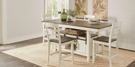 Country Lane Antique White 5 Pc Counter Height Storage Dining Room with Ladder Back Stools
