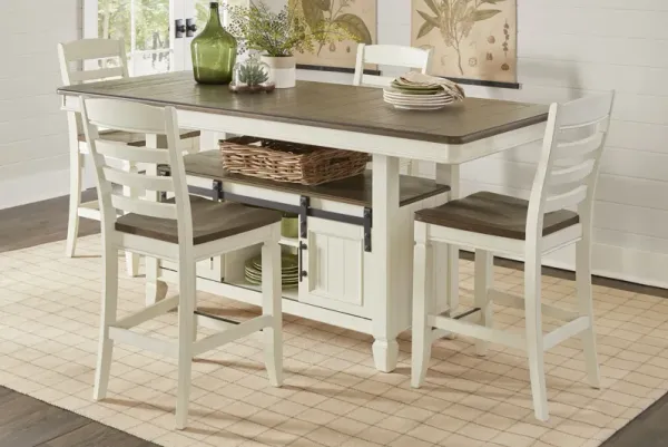 Country Lane Antique White 5 Pc Counter Height Storage Dining Room with Ladder Back Stools