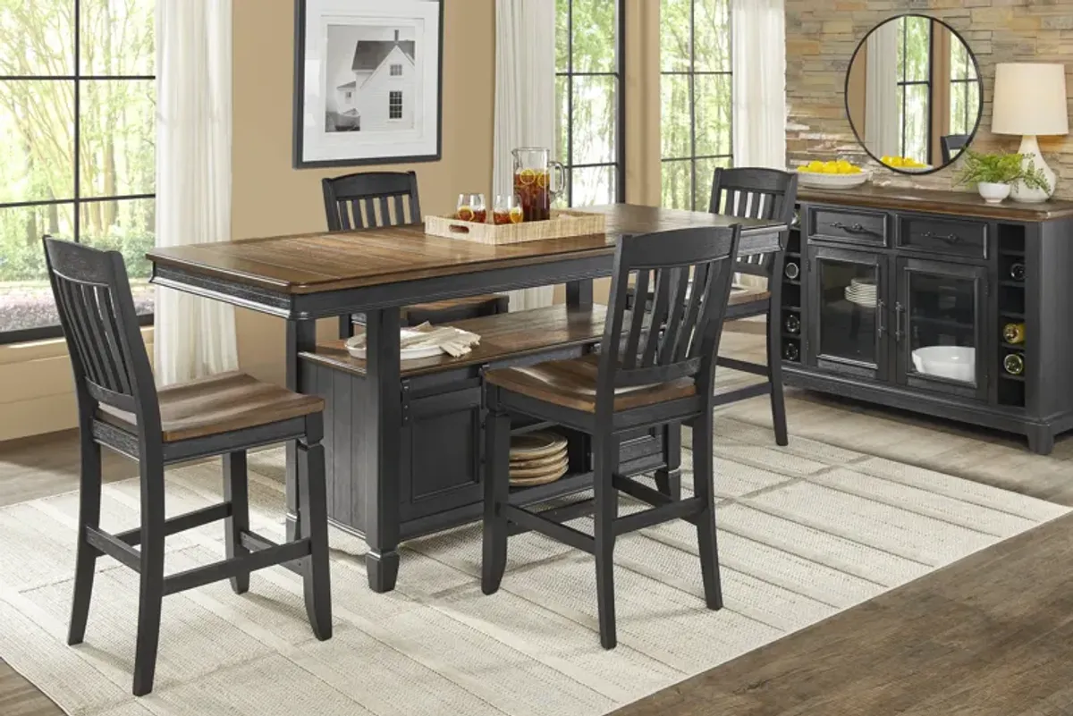 Country Lane Black 5 Pc Counter Height Storage Dining Room with Slat Back Stools