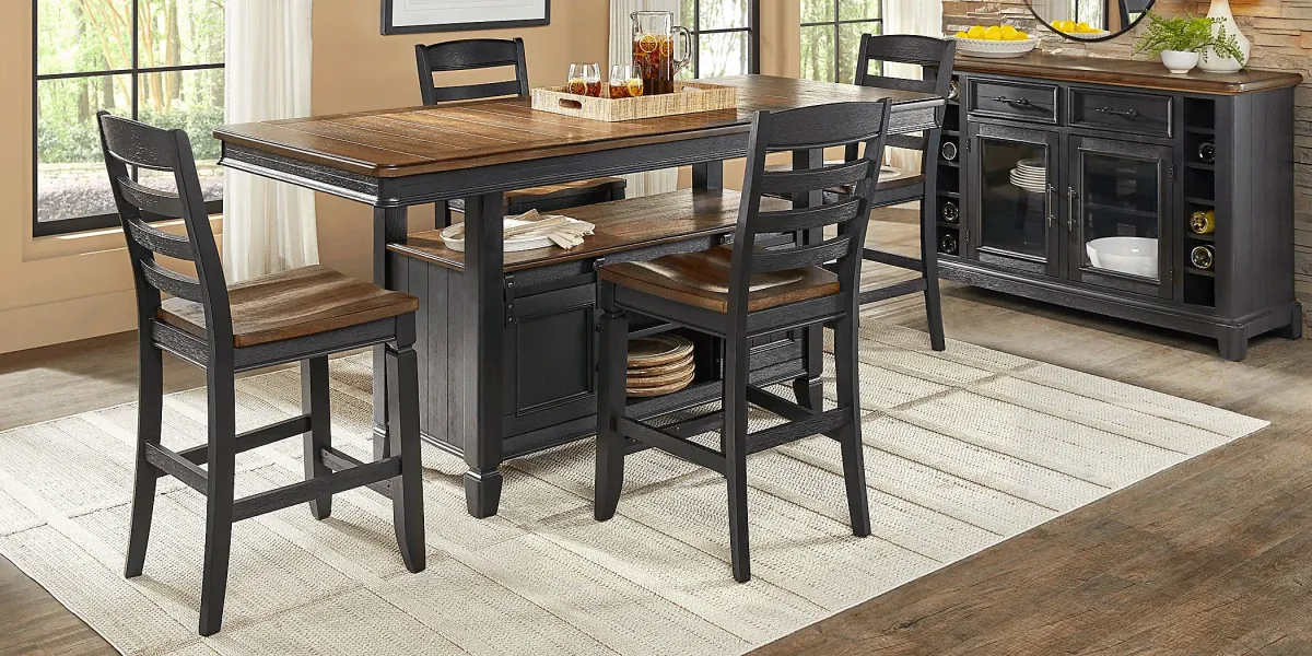 Country Lane Black 5 Pc Counter Height Storage Dining Room with Ladder Back Stools