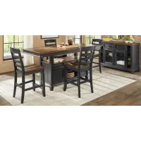 Country Lane Black 5 Pc Counter Height Storage Dining Room with Ladder Back Stools
