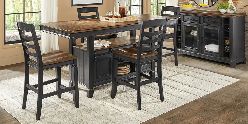 Country Lane Black 5 Pc Counter Height Storage Dining Room with Ladder Back Stools
