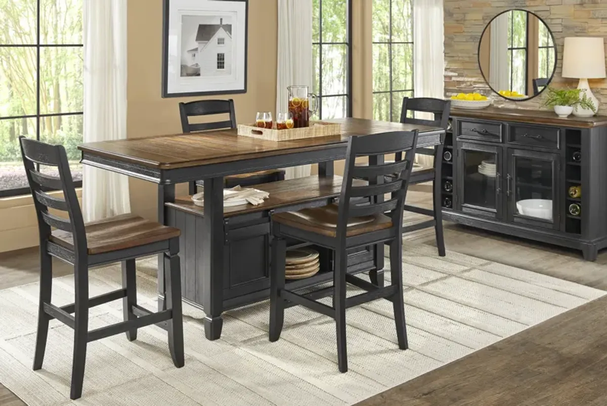 Country Lane Black 5 Pc Counter Height Storage Dining Room with Ladder Back Stools