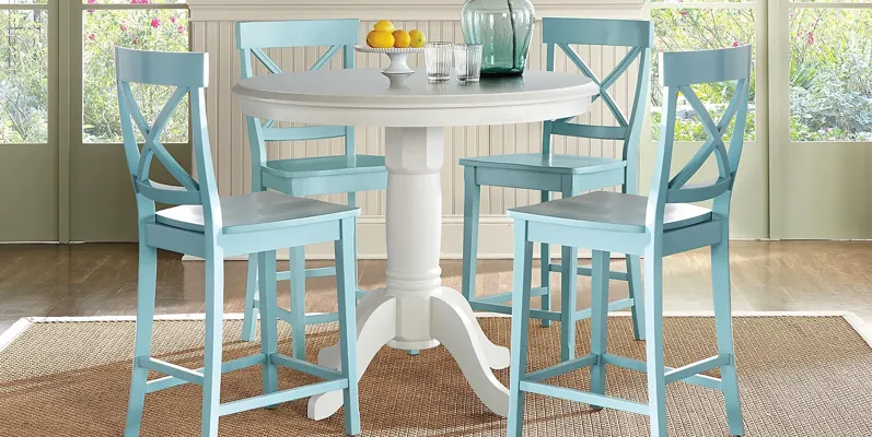 Brynwood White 5 Pc Counter Height Dining Set with Blue Stools