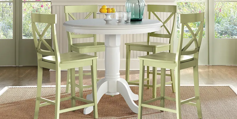 Brynwood White 5 Pc Counter Height Dining Set with Green Stools