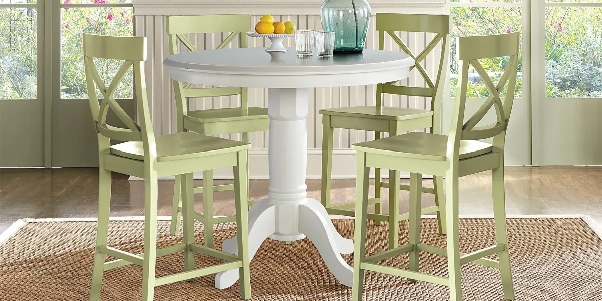 Brynwood White 5 Pc Counter Height Dining Set with Green Stools