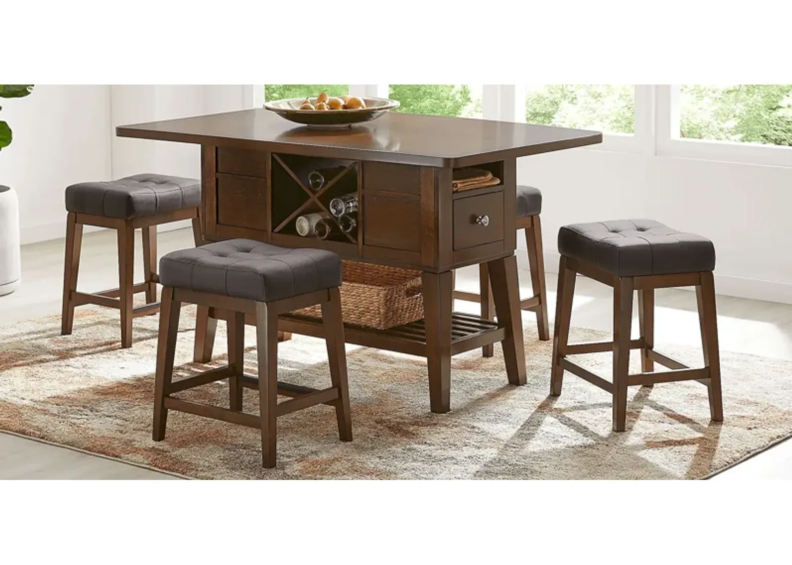 Walstead Place Brown 5 Pc Counter Height Dining Room with Brown Kyoto Stools