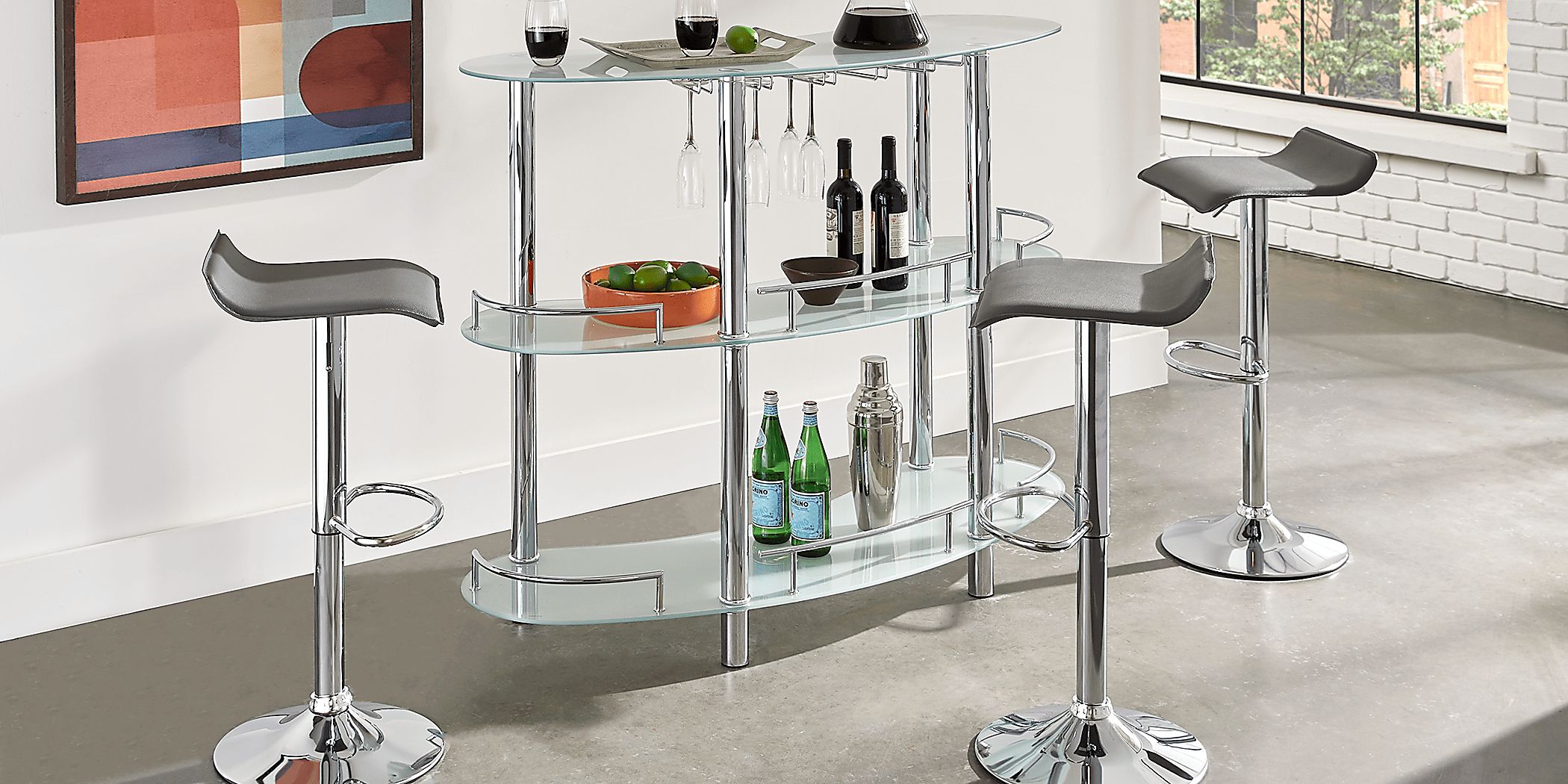 Searcy Platinum 3 Pc Bar Set with Gray Stools