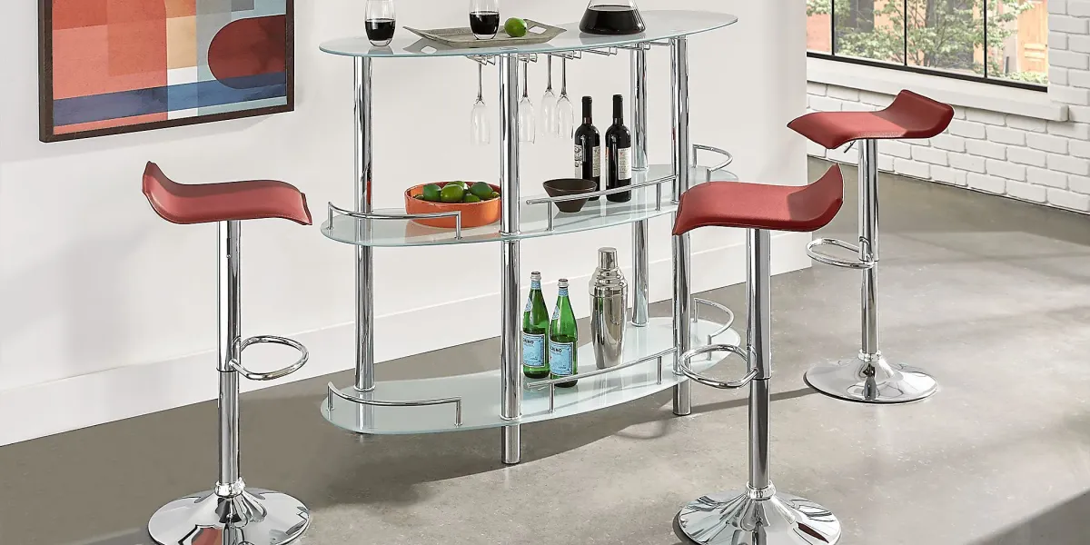 Searcy Platinum 3 Pc Bar Set with Red Stools