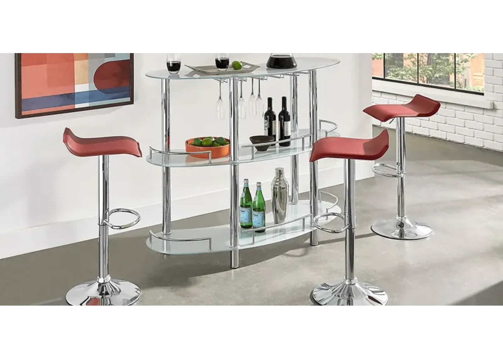 Searcy Platinum 3 Pc Bar Set with Red Stools