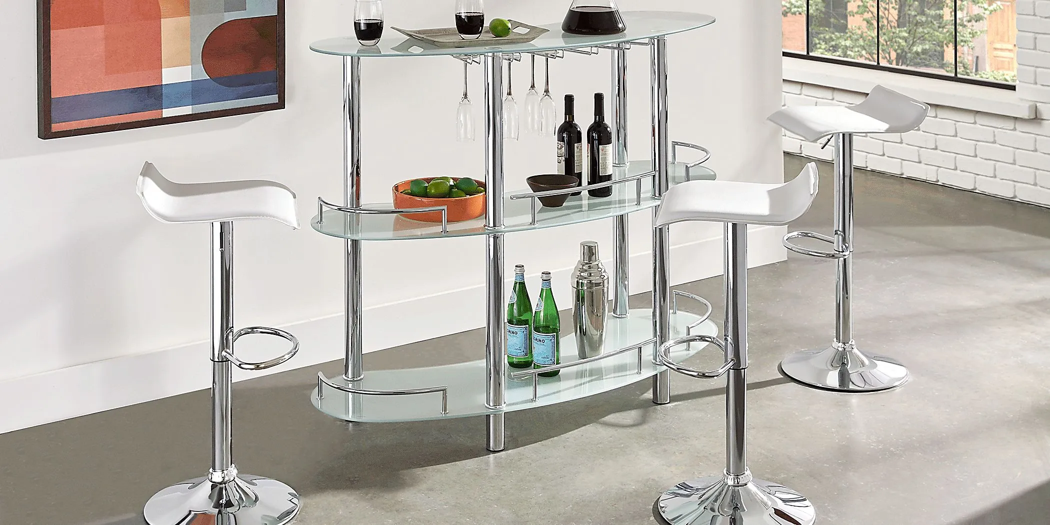 Searcy Platinum 3 Pc Bar Set with White Stools