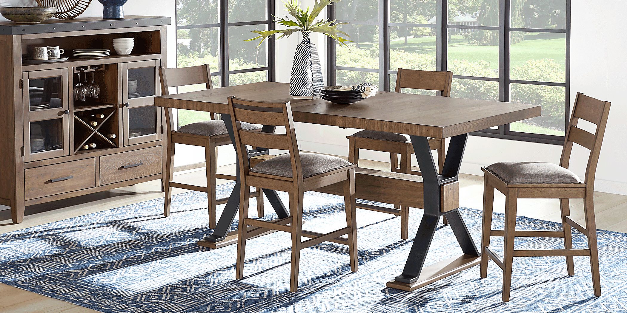 Hazelnut Woods 5 Pc Brown Counter Height Dining Room with Ladder Back Stools