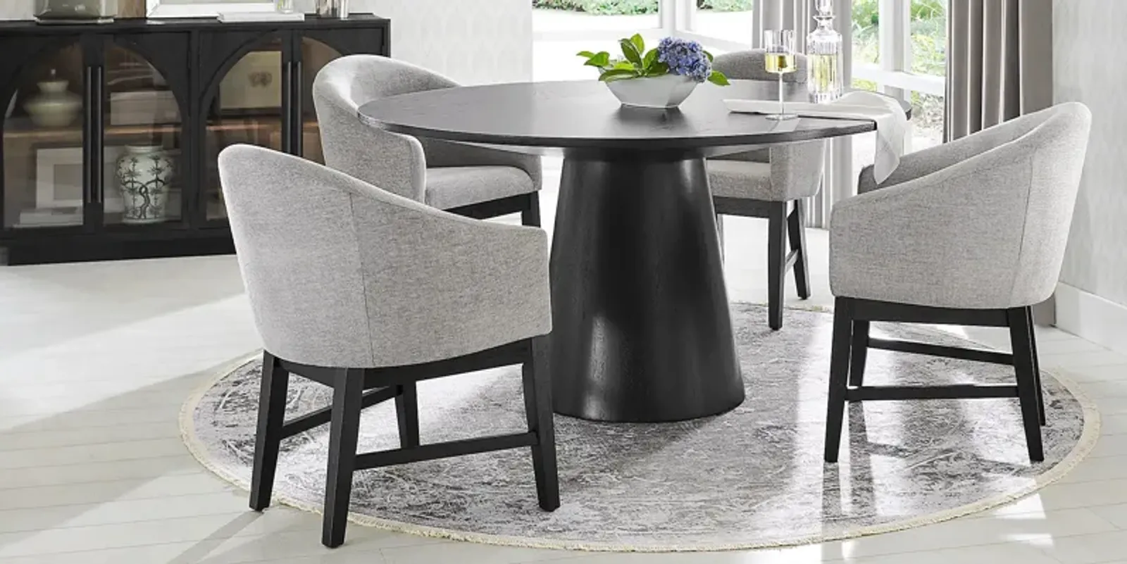 Kendall Black 5 Pc 59"" Round Dining Room with Gray Arm Chairs