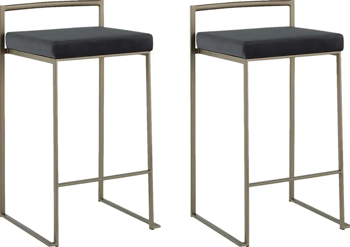 Sora Black Plush Antique Metal Counter Height Stool, Set of 2