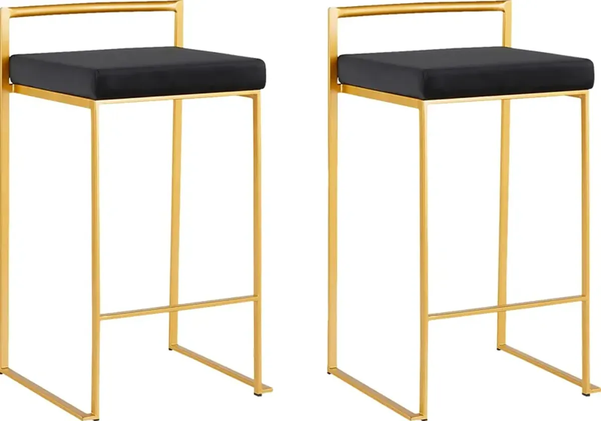 Sora Black Plush Gold Metal Counter Height Stool, Set of 2