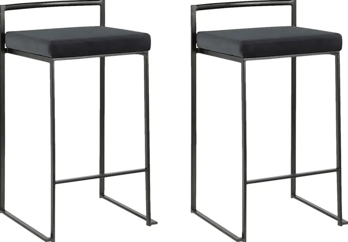 Sora Black Plush Black Metal Counter Height Stool, Set of 2