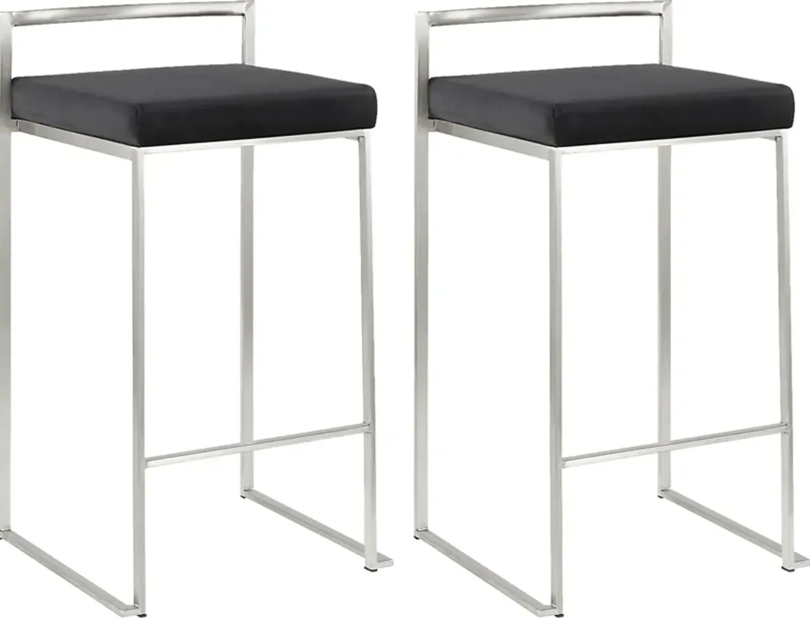 Sora Black Plush Brushed Metal Counter Height Stool, Set of 2