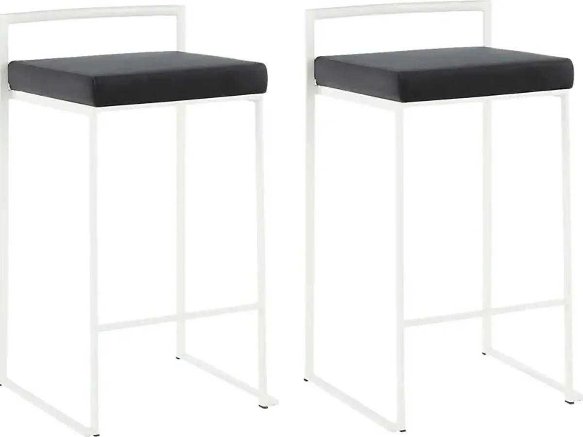 Sora Black Plush White Metal Counter Height Stool, Set of 2