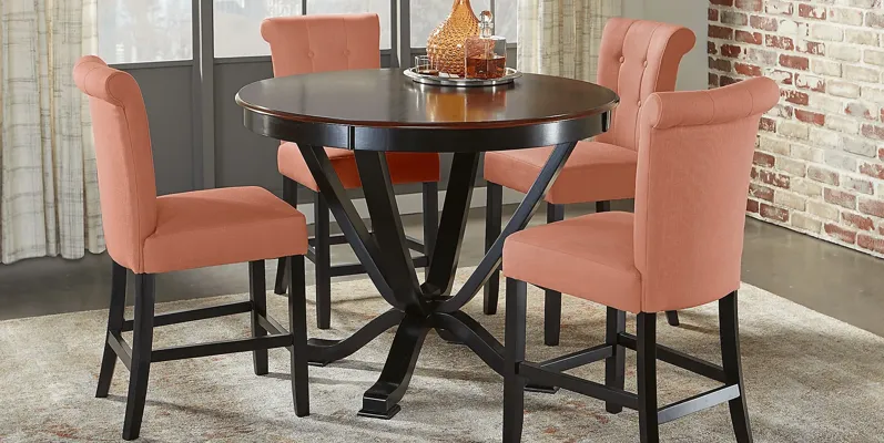 Orland Park Black 5 Pc Counter Height Dining Set with Orange Stools