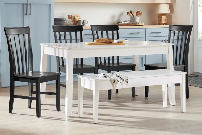 Concord White 6 Pc Storage Dining Room with Black Slat Back Chairs