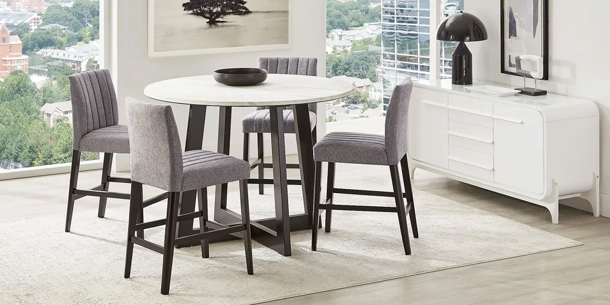 Jarvis White 5 Pc Counter Height Dining Room with Gray Side Chairs