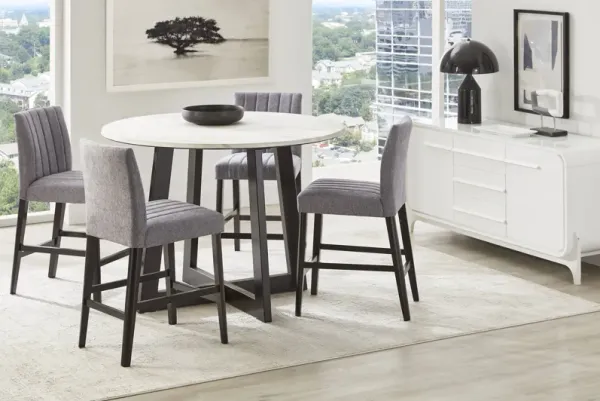 Jarvis White 5 Pc Counter Height Dining Room with Gray Side Chairs