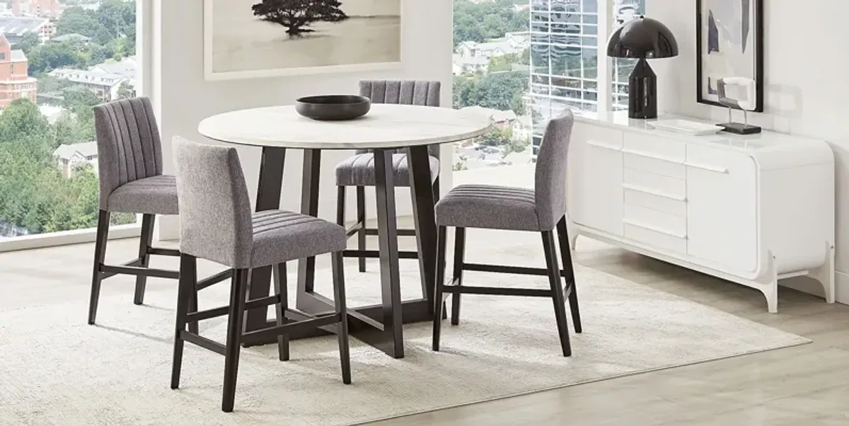 Jarvis White 5 Pc Counter Height Dining Room with Gray Side Chairs