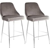 Mairie Silver Plush Counter Height Stool, Set of 2