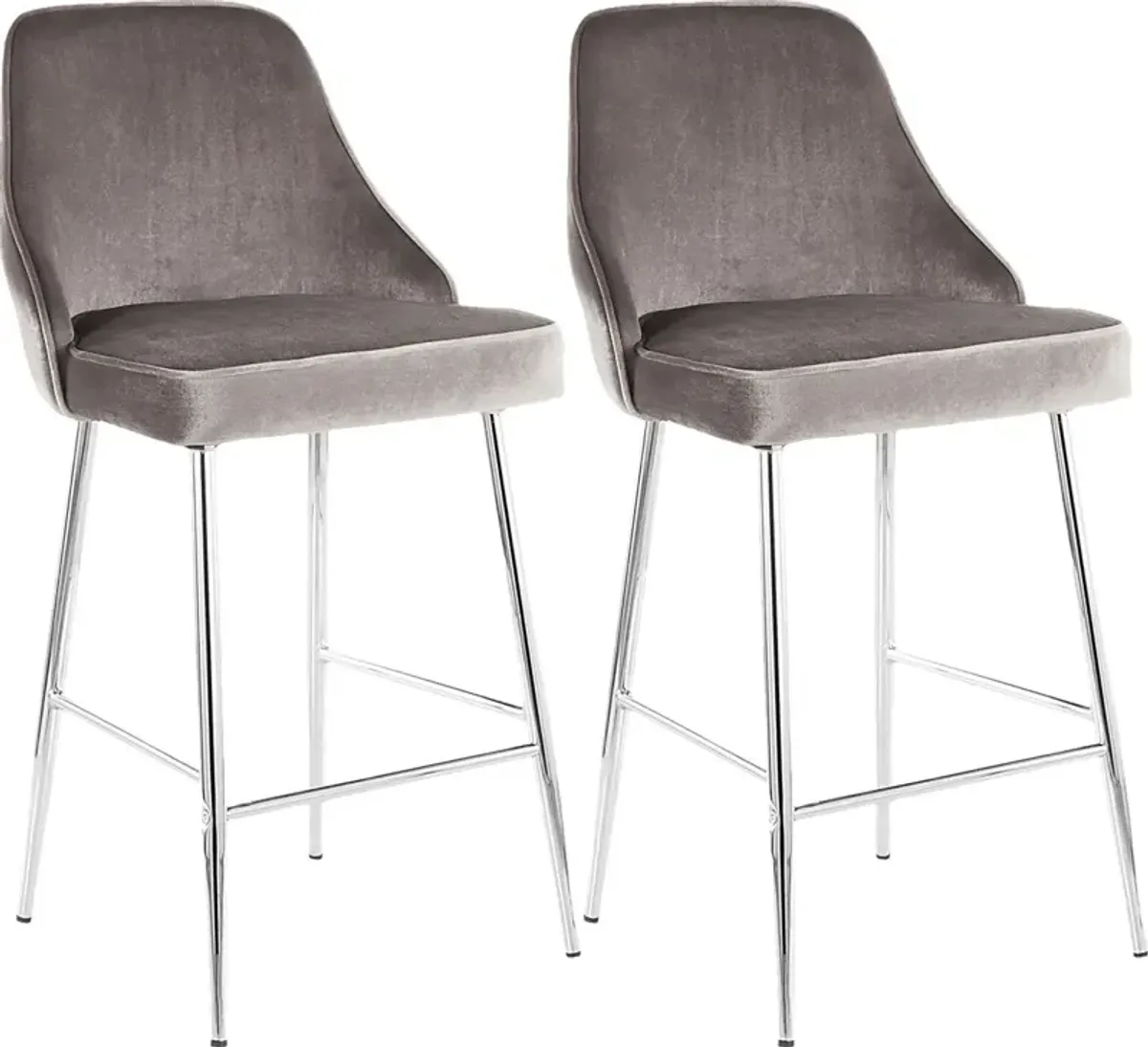 Mairie Silver Plush Counter Height Stool, Set of 2